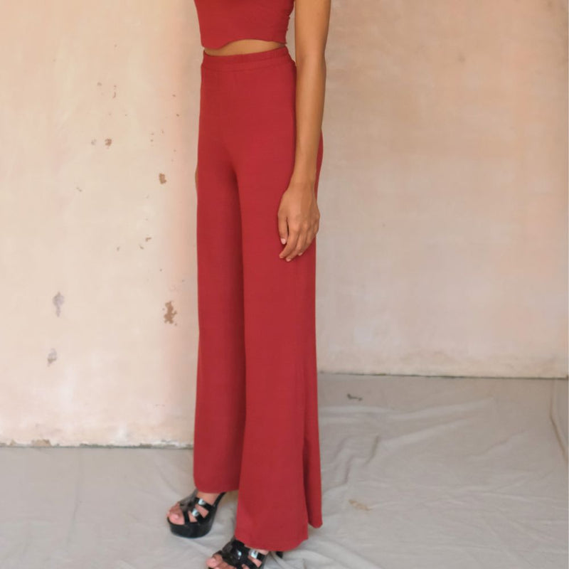 Fitted Slit Cotton Culottes | Maroon