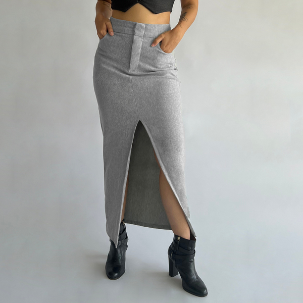 Front Slit Denim Skirt | Asphalt